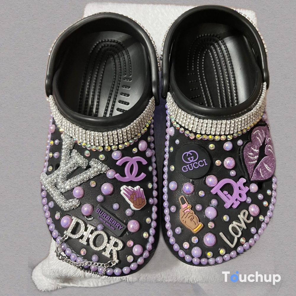 Black and Purple blinged out Crocs